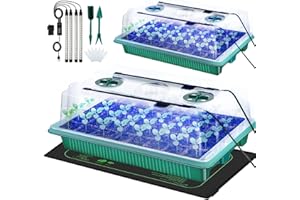 JoliJour Mini Serra Germinazione, Set di 2 Vassoi con 4 Luci di Coltivazione, Tappeti Riscaldati, Tempo e Illuminazione Regolabili, Cupola e Base