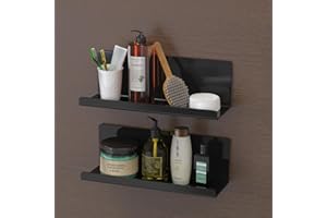 Toski 2Pcs Floating Wall Bathroom Shelves, Self Adhesive Shelf No Drill for Wall, Acrylic, 30 cm, Picture Book Shelf, Stick on Shelves Bookcase, Kitchen Bedroom Shelves Black