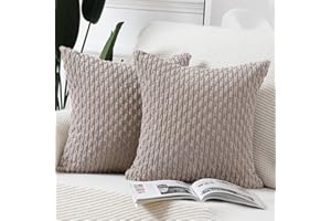 Madizz Pack of 2 Boho Corduroy Cushion Covers 20x20 inch, 50x50 cm, Taupe Soft Decorative Throw Pillow Covers for Bedroom Sofa Pillow Shell