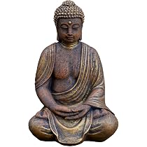 Statue Bouddha En Pierre Reconstituée - Résistante Au Gel, Grise, Décoration Jardin
