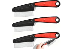 Alinw 3 Pcs Flea Comb for Dogs, Dog Cat Flea Comb Combs for Dogs Cats for Fine & Thick Rounded Teeth Grooming Short Long Haired Kittens Puppies