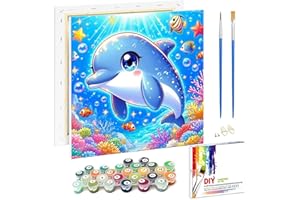 Arttoplus Malen Nach Zahlen Kinder ab 5 6 7 8 9 mit Rahmen-Delphin Malen Nach Zahlen ab 5 6 7 8 9 10 Jahre Mädchen, Diy Acrylfarbe Paint by Numbers Tiere für Anfänger für Home Décor(20x20cm)