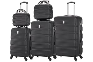 CELIMS - Juego de Maletas 5 Piezas | Maleta Cabina + Maleta Mediana + Maleta Grande + 2X Neceser Viaje | Negro