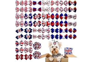 JpGdn 50Pcs Pack Dog Hair Bows for Small Medium Dogs Topknot Union Jack British Dog Hair Bows with Rubber Band Pet Grooming Accessories UK Flag Pattern