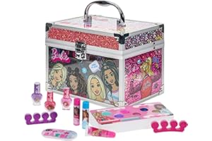 Barbie Etui Podróżne Kosmetyczny zestaw do makijażu zawiera błyszczyk, błyszczyk do oczu, pędzel, lakier do paznokci, dla dziewczyn, wiek od 3 lat, od Townley Girl