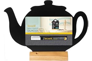 SECURIT - Pizarra de Mesa Teekanne + Rotulador Blanco - Pizarra Portamenús Doble Cara - Base de Madera Lacada - Café, Bar, Restaurante - 34,5 x 21 x 6 cm - Color Natural/Negro