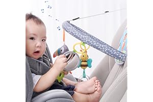 CXAFQ Giocattolo per seggiolino Auto con Specchio e 3 Giocattoli da Appendere, seggiolino Posteriore per Neonati, Giocattolo educativo per Neonati da 0 a 12 Mesi Passeggino (Blu)