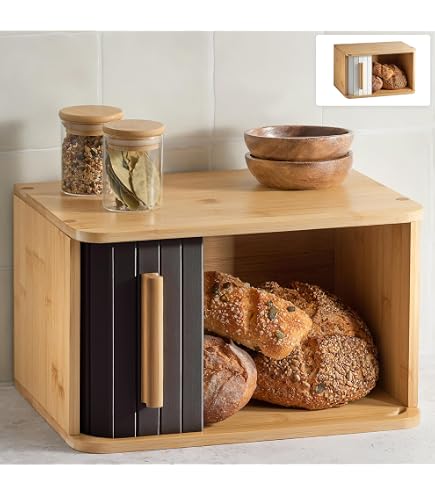 Klausberg KB-7395 Boîte à Pain en métal et Bois Noir 35,5 x 21,5 x 19,5 cm