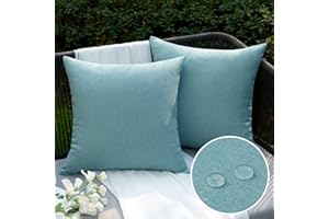 EMEMA Taie d'oreiller Extérieure Imperméable en Polyester Doux avec Surface Hydrofugfe Housse de Coussin de Jardin Balcon Décoratif pour Salon Chambre Lot de 2 45x45cm Cyan