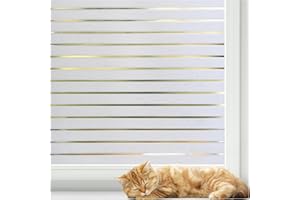 rabbitgoo Pellicola per Vetri Finestre Privacy con Motivo a Strisce 44.5x400cm, Pellicole Adesivo Satinata Opaca Decorativa, Pellicola Privacy Finestre Non Adesiva per Ufficio, Cucina e Casa