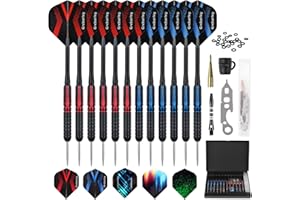 Grebarley Fléchettes avec Pointe en métal, 6 fléchettes de 20 g et 6 pièces de 22 g, fléchettes Professionnelles en Acier 18 tiges en Aluminium avec 9 ailettes, 20 orings