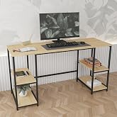 Durusilya Mobilya 140x50 cm Metal &Ccedil;alışma Bilgisayar Ofis Masası Kitaplıklı Meşe