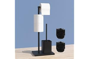 SUSSWIFF Porta carta igienica in acciaio inox con scopino per WC – Porta carta igienica con scopino per WC, con porta carta igienica in piedi e scopino per WC, porta rotolo di carta igienica (nero opaco)