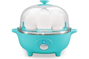 Elite Gourmet EGC-007T Schnell-Eierkocher, 7 leicht schälbare Eier, hart, mittel, weich, Pochieren, Omelettes, Auto-Abschaltung, Alarm, 16 Rezepte (evtl. nicht in dt. Sprache), BPA-frei, blaugrün