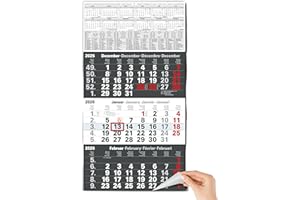 ‎TOBJA TOBJA 3 Month Calendar 2025 Wall Calendar with Slider - "Anthracite" Calendar 2025 Wall Calendar FSC Certified with School Holidays & Annual Overview Large Format 56 x 30 cm (Folded!)