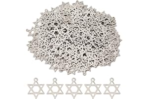SUNNYCLUE 1 caja de 200 abalorios de Estrella de David, Abalorios de Estrella de Acero Inoxidable, Abalorio de Estrella de 6 puntas, Abalorio de Estrella Judía Pequeña de Doble Cara, Abalorio de Lukcy