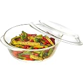 Amazon Brand - Solimo Borosilicate Glass Casserole-Cum-Serving Bowl with Lid | Oven & Microwave Safe | Deep Round | 2 L | Transparent