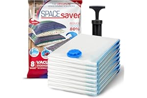 Spacesaver Bolsas de vacio ropa Premium, 80% Más de Almacenamiento, Bomba para Viajes, Sello de doble cierre y válvula turbo con triple sellado, Bolsas Vacío Ahorro de Espacio-Medianas 8 Piezas