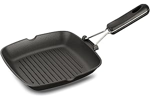 Lagostina Easy Grill Poêle Carrée Anti-Adhésive en Aluminium Moulé sous Pression, 25 x 25 cm, Revêtement Meteorite Resistium, Poignée Pliable en Bakélite, Bec Verseur, Facile à Nettoyer
