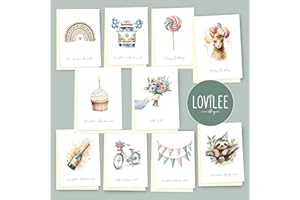 LOViLEE® Glückwunschkarten inkl. extra Umschläge & Sticker zu jedem Anlass im 10er Geschenkset – hochwertige Grußkarten für Familie & Freunde – Geburtstagskarten in premium Qualität