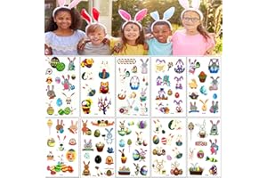 WOWTLMY Easter Tattoo Stickers Kids 10 Sheets Easter Tattoo Stickers for Kids Bunny Egg Cartoon Tattoo Stickers Waterproof Temporary Tattoos for Boys Girls Easter Party Decoration