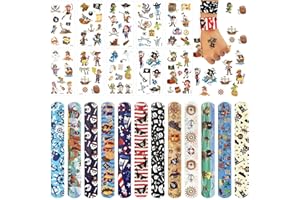 TZQFROCE Pack of 22 Pirate Party Bags 22 Pieces Pirate Decoration Children's Birthday Pirate Snap Bracelet Sticker Set Pirate Slap Bracelets Pirate Birthday Decoration for Children's Birthday Gifts