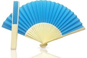JANRAX Vruti's Blue Paper Foldable Hand Held Bamboo and Wooden Fan