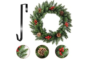 Julkrans, julkrans för ytterdörr med hängare, juldekor med konstgjord röd bär tallkotte gran, konstgjord krans juldekoratione