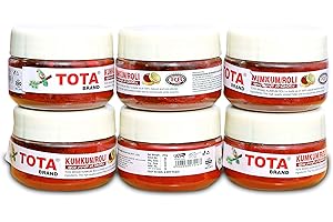 TOTA Kumkum Roli para Puja y Tilak (150 g) de cúrcuma 100% puro, paquete de 6 unidades (25 g × 6). Color rojo