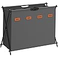 SONGMICS Laundry Hamper, Laundry Basket, 155 L Laundry Sorter 4 Sections, Collapsible X-Frame, Clothes Organiser with Customisable Labels, Laundry Room, Bedroom, Bathroom, Slate Grey LCB140G01