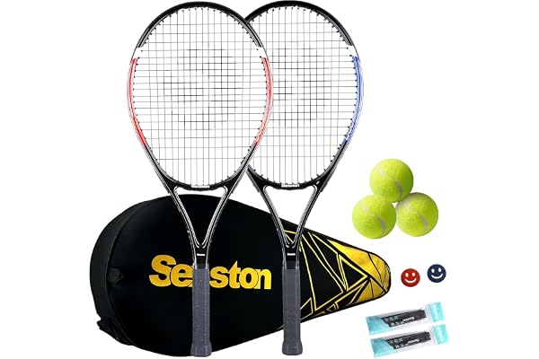 Senston Raquettes de Tennis pour Adultes de 68,6 cm / 27 inches, Raquettes de Tennis pour 2 Joueurs et 3 Balles, 2 Surgrips