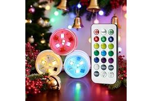 BAKEWHIZ 3 Pcs Mini Submersible LED Lights Christmas Waterproof RGB Small Color Changing Pool Tea Lamp with Remote Control Battery Operated Flameless for Aquarium Pool Vase Party Xmas Decorations 18hours