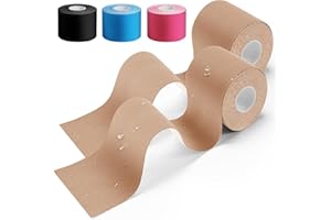 HONYAO Kinesiology Tape 2 Rolls, Sports Tape (5m×5cm), Physio Tape for Shoulder, Back, Elbow, Wrist, Shin, Ankle, K Tape Breathable Waterproof Skin Friendly, Support Muscle Tape, KT Tape Beige