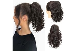REECHO Ponytail Extension, Haarklammer in Pferdeschwanzverlängerung kurzer lockiger Pferdeschwanz Haarverlängerungen natürlich gewelltes Pferdeschwanz Haarteil für Frauen – Schwarzbraun