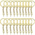 YapitHome 60 Pcs Golden Chain Split Metal Key Chains with Screw Eye Pin - Suitable for Pendants, Key Rings etc