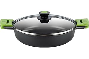 BRA Prior Cacerola baja con tapa de cristal y asas de silicona, apta para todo tipo de cocinas incluida inducción y horno, 32 cm
