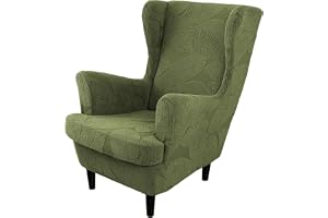 WYLEBER Wingback stolskydd, enfärgat vingstol överdrag med T-kuddöverdrag, stretch halkfri vingback fåtölj överdrag för varda