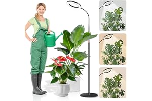 Dhapy Pflanzenlampe LED Vollspektrum, Grow Lampe für Zimmerpflanzen, Grow Light mit Standfuß, 80 LEDs 3 Lichter Modi und 5 Helligkeit, Pflanzenlampe mit Timer 6/12/16H, 58cm~170cm Höhenverstellbar