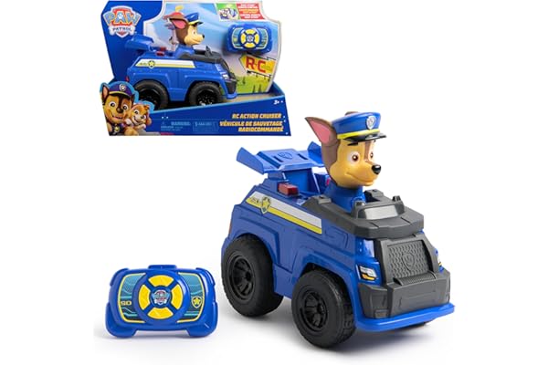Paw Patrol - Pat Patrouille - Véhicule RC Interactif Chase - Voiture Télécommandée Chase - Effets Lumineux - Figurine À Collectionner - Pat Patrouille Jouet - Voiture Enfant - Jouet Enfant 3 Ans Et +