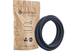 smartect Cable Textil en Color Antracita, Cable Electrico 3 Hilos de 5 Metros (3 x 0,75 mm²) Cuerda para Lampara con Revestimiento Textil para su Proyecto DIY