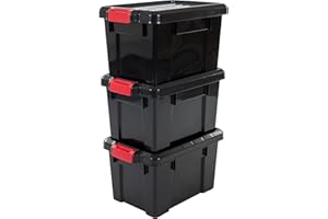 Iris Ohyama, Garage Storage Boxes, Plastic Storage Boxes with Lids, Closing Clips, 21L/3Pack, BPA Free, Black, W46.5 x D29.5 x H25.5cm, SK-210