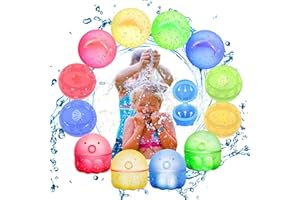 AHYDFSR 12 Piezas Globos de Agua Reutilizables, Globos de Agua Llenado Rapido y Autosellantes, Globos Agua Reutilizables Silicona, Bombas de Agua, Globos de Agua colores, Juguetes de Verano para Niños