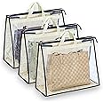 RAAHII Dust proof 3 piece foldable hanging Handbag cover storage organizer for ladies handbags, purse,Tote bag, clutch for wardrobe/closet storage with zipper (3 large size, Cream), polyvinyl_chloride