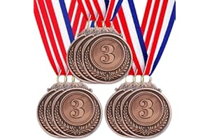 Santme 9 Pezzi Medaglie Premiazioni Metallo, Medaglia Oro Argento Bronzo con Nastro Collo Vincitore di Medaglie per Bambini Giochi Feste di Giorno la Giornata dello Sport 5.0cm