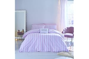 Sassy B Bedding Stripe Tease Reversible Double Duvet Cover Set with Pillowcases Pink