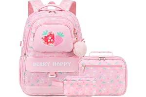 Makukke Backpack for Girls 3PCS School Set with Lunch Bag & Pencil Case, Cute School Bag Bookbag for Elementary & Middle School Teens