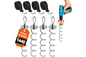 NewHabitat | 4X Erdanker Bodenanker aus Stahl inkl. Gurte | Erdanker Set für Trampolin, Zelt, Pavillion & Schaukel, 9-teiliges Set, 38cm