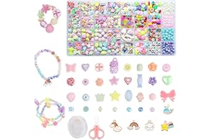Minnhua 528 Pezzi 32 Stili Set Perline per Gioielli Fai da Te, Perline per Braccialetti con 2 Rocchetti di Filo e 1 Paio di Forbici, Kit per Fare Braccialetti per Natale, Compleanni (Colorato)