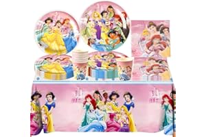 LUCLAY Party Decorations Tableware Set Girls- Birthday Party Plates Princess Themed Party Supplies 51PCS Parties Paper Plates Cups Napkins Tablecloth Part Favors for Kids Baby Shower Deco
