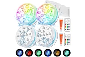 CARASTEK Luces LED Sumergibles, 4PCS Luces De Piscina SubacuáTicas IP68 Impermeables Con Control Remoto,16 Colores Luz de Iluminación de Piscina de Color RGB para Decoración Acuario Estanque Bodas Fiesta